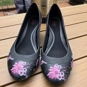 Crocs Lina Black Wedge FLORAL Shoes
